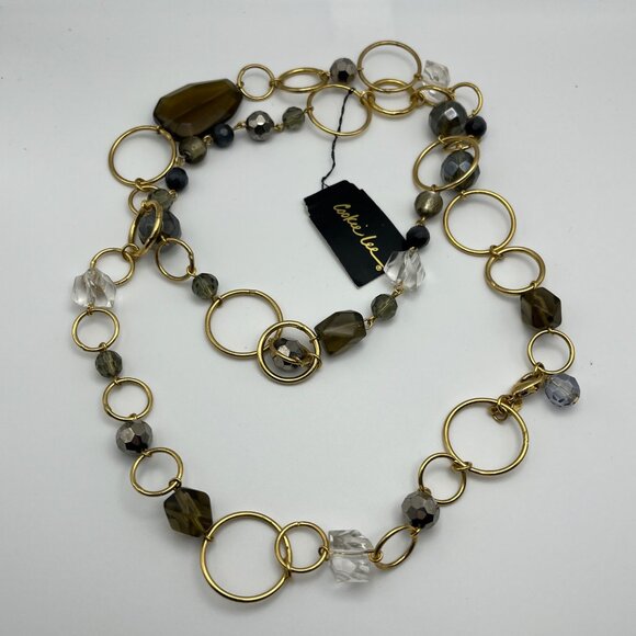 Cookie Lee Gold-Tone Chain Necklace W/ Mixed Beads & Rings Long Length Layered - Picture 9 of 9